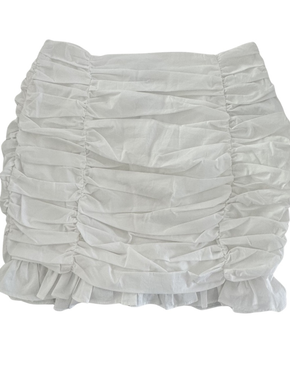 Endless Rose White Ruched Mini Skirt Ruffle Hem Cotton NWT Coquette Romantic S